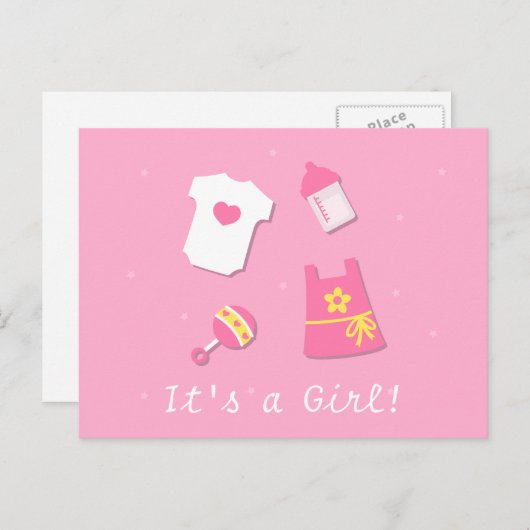Niedliche Moderne sein Girl Baby Girl Pink Ankündigungspostkarte (Vorne/Hinten)