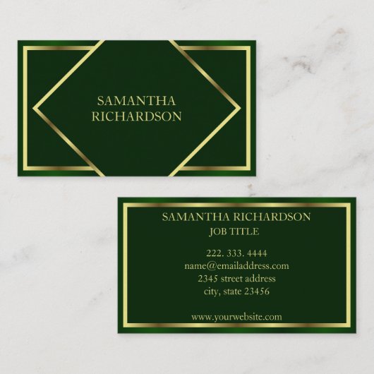 Niedliche moderne Smaragdgrün und Gold Beruflich Visitenkarte (Vorne/Hinten)