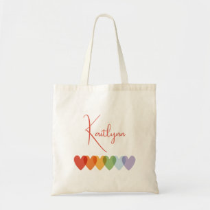 Niedliche, moderne und farbenfrohe Regenbogen Herz Tragetasche