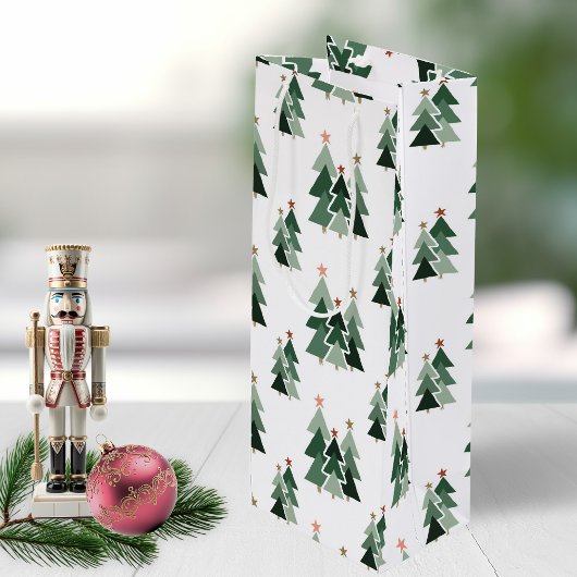 Niedliche moderne Weihnachtsbäume Geschenktüte Für Weinflaschen