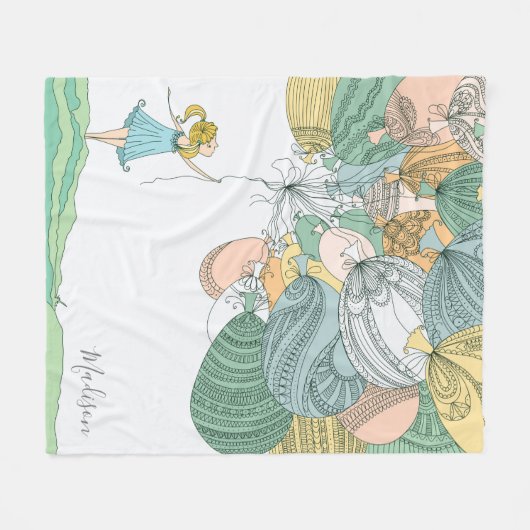 Niedliche moderne Whimsical Girl Balloons Personal Fleecedecke (Vorderseite (Horizontal))