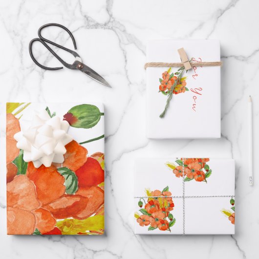 Niedliche Mohnblüten-Blume Geschenkpapier Set (Vorderseite)