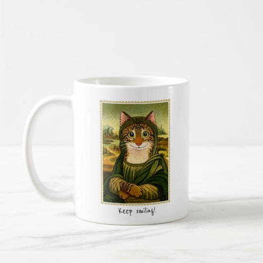 Niedliche Mona Lisa Kat Benutzerdefinierter Text Kaffeetasse (Links)