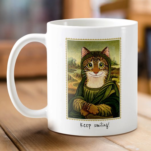 Niedliche Mona Lisa Kat Benutzerdefinierter Text Kaffeetasse