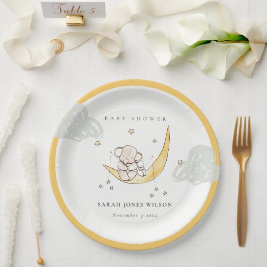 Niedliche Mondstars Elephant Bunny Neutral Baby Sh Pappteller (Hochzeit)