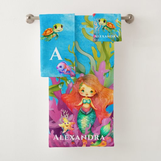 Niedliche Mongram Meerschildkröte-Dolphin Badhandtuch Set (Insitu)