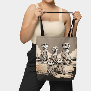Niedliche monochrome Meerkat Familienwüste Kunst Tasche