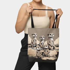 Niedliche monochrome Meerkat Familienwüste Kunst Tasche