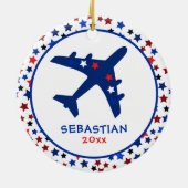 Niedliche Monogram Airplane Stars Weihnachten Keramik Ornament (Hinten)
