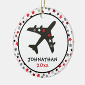 Niedliche Monogram Black Airplane Stars Weihnachte Keramik Ornament (Links)