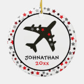 Niedliche Monogram Black Airplane Stars Weihnachte Keramik Ornament (Hinten)