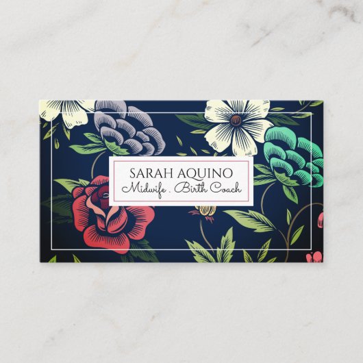 Niedliche Monogram Floral Doula Midfrau Geburtshil Visitenkarte (Vorderseite)