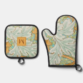 Niedliche Monogram Greenery Botanical Yellow Green Ofenhandschuh & Topflappen-Set (Vorderseite)