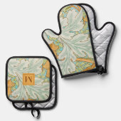 Niedliche Monogram Greenery Botanical Yellow Green Ofenhandschuh & Topflappen-Set (Vorderseite/Rückseite)