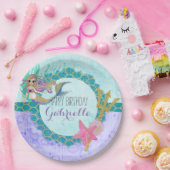 Niedliche Monogram Mermaid Aquamarin & Lila Happy  Pappteller (Party)