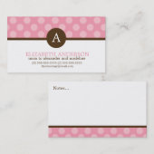 Niedliche Monogram Pink Polka Dots Telefonnummerkarte (Vorne/Hinten)