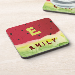 Niedliche Monogram Red Green Watermelon Custom Kid Getränkeuntersetzer