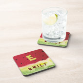 Niedliche Monogram Red Green Watermelon Custom Kid Getränkeuntersetzer (Rechte Seite)
