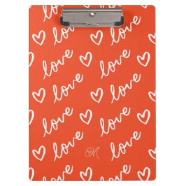 Niedliche Monogram Red Letters Liebe & Heart Doodl Klemmbrett