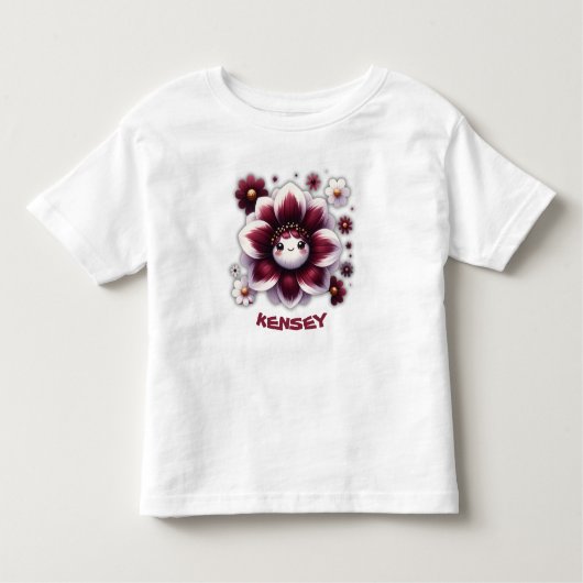 Niedliche Monogramm-Burgund und weiße Blume | Kleinkind T-shirt (Vorderseite)