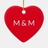 Niedliche Monogramm-Initialen des roten Herzklopfe Keramik Ornament (Hinten)