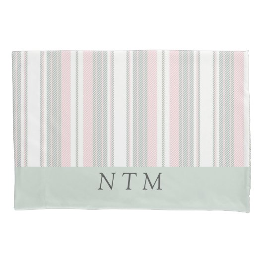 Niedliche Monogramm-Initialen Stripes Retro-Rosa Kissenbezug (Vorderseite)