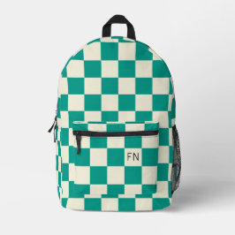 Niedliche Monogramm-Initialen und Aquamarine Check Bedruckter Rucksack