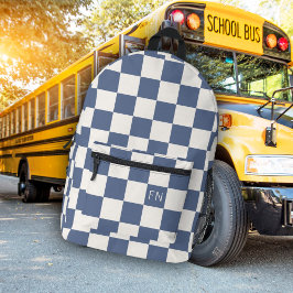 Niedliche Monogramm-Initialen und Blue Checkerboar Bedruckter Rucksack