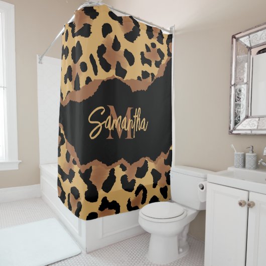 Niedliche Monogramm-Leopardrucke Duschvorhang (Beispiel)