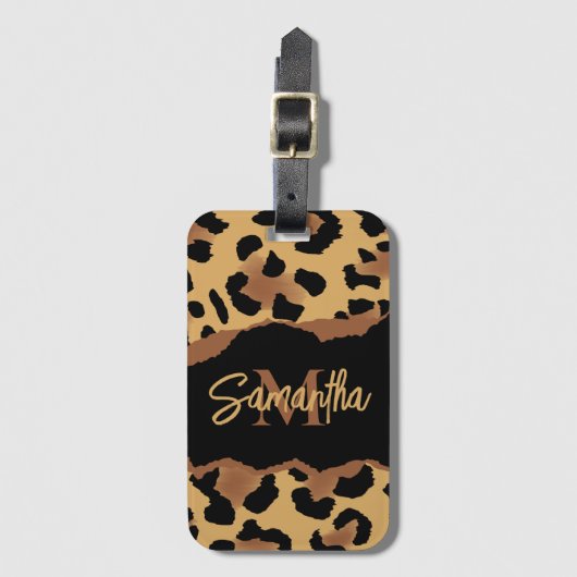 Niedliche Monogramm-Leopardrucke Gepäckanhänger (Vorderseite Vertikal)