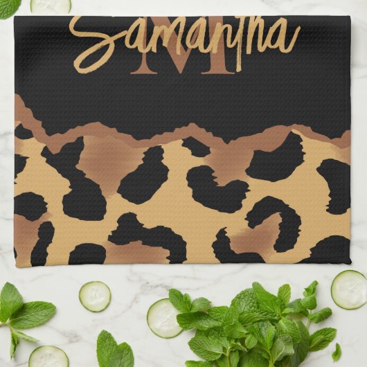 Niedliche Monogramm-Leopardrucke Geschirrtuch (Gefaltet)