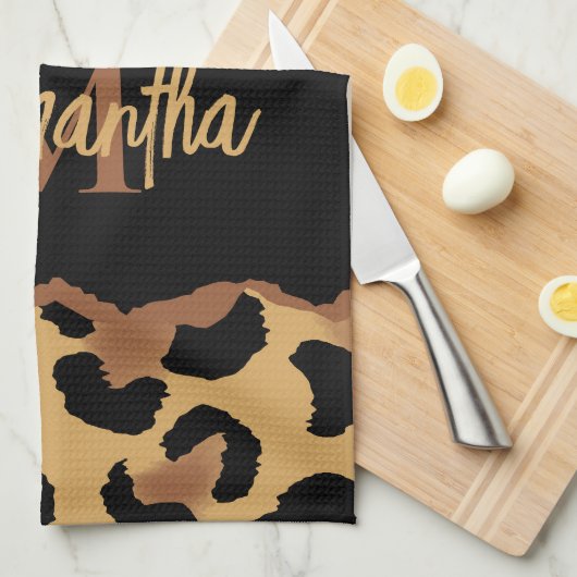 Niedliche Monogramm-Leopardrucke Geschirrtuch (Viertel Falte)