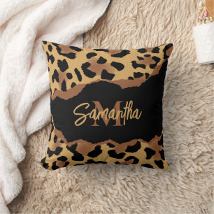 Niedliche Monogramm-Leopardrucke Kissen