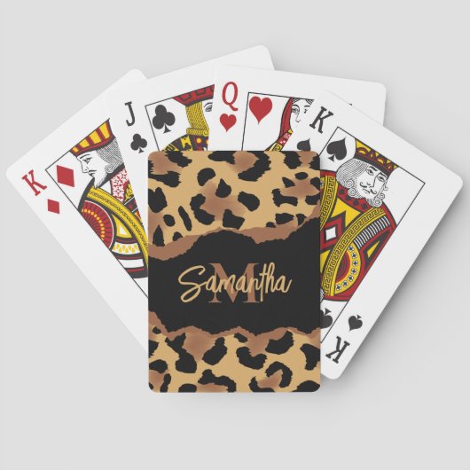 Niedliche Monogramm-Leopardrucke Spielkarten (Rückseite)
