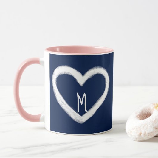 Niedliche Monogramm-Marine-weiße Tasse (Mit Donut)