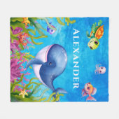 Niedliche Monogramm Name Küstenschildkröte und Wal Fleecedecke (Vorderseite (Horizontal))