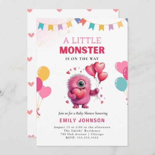 Niedliche Monster Babydusche Einladung (Vorne/Hinten)