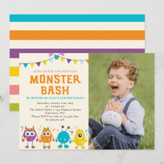 Niedliche Monster-Bash-Foto Geburtstagsparty Einladung