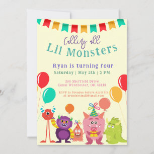 Niedliche Monster Cartoon Gelbe Geburtstagsparty Einladung