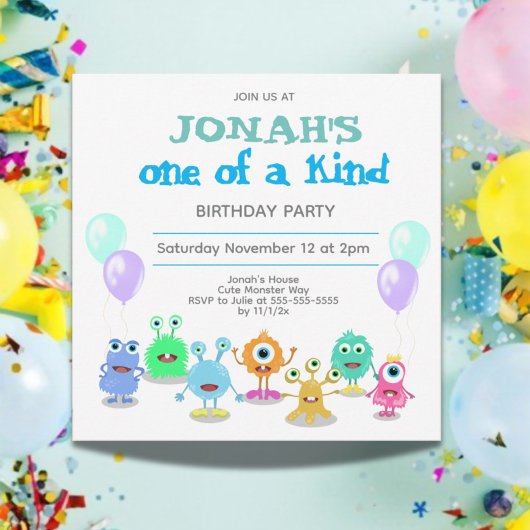 Niedliche Monster einer Art Einladung zum Geburtst