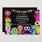 Niedliche Monster-Geburtstags-Party Einladungen (Vorne/Hinten)