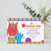 Niedliche Monster Geburtstagsparty Dankeschön Einl Dankeskarte (Stehend Vorderseite)