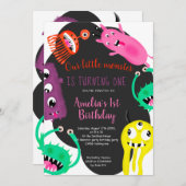 Niedliche Monster-Illustration 1. Geburtstag-Party Einladung (Vorne/Hinten)