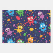 Niedliche Monster Muster mit Balloons Geschenkpapier Set (Vorderseite)