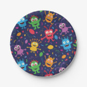 Niedliche Monster Muster mit Balloons Pappteller (Vorderseite)