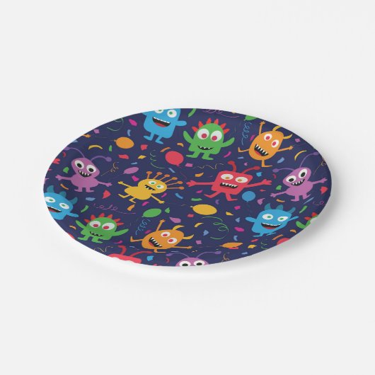 Niedliche Monster Muster mit Balloons Pappteller (Schrägansicht)