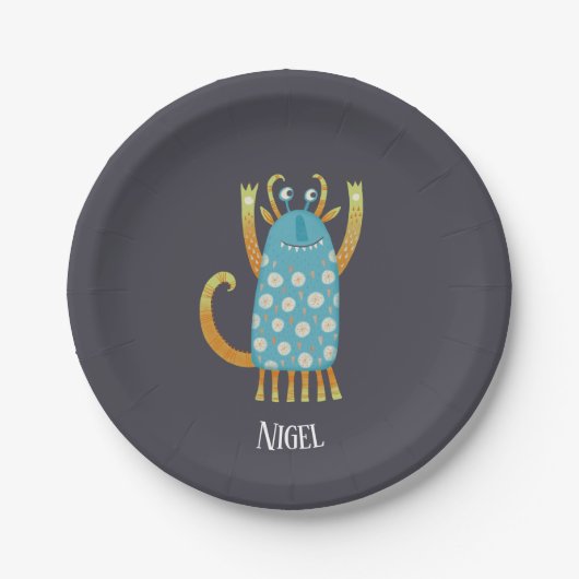 Niedliche Monster Personalisiert Pappteller (Vorderseite)