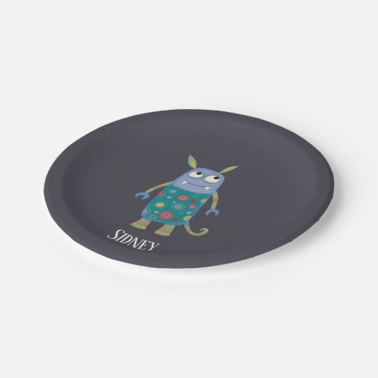 Niedliche Monster Personalisiert Pappteller (Schrägansicht)