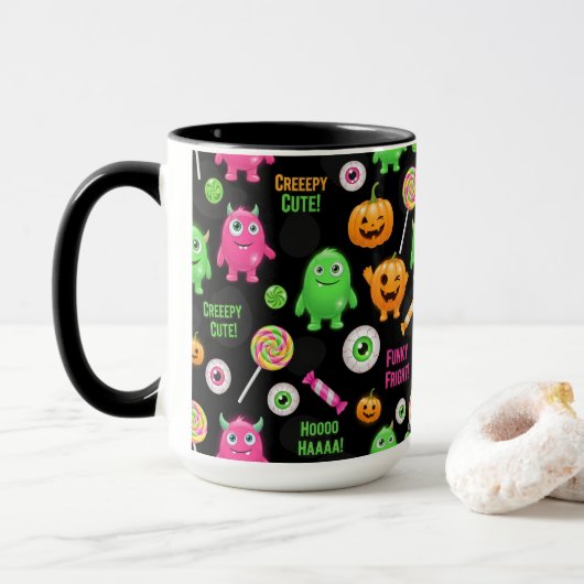 "Niedliche" Monster und Halloween Spaß nahtlos Tasse (Mit Donut)