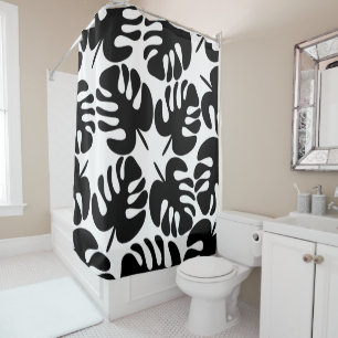 Niedliche Monstera Leaf Cutouts in Schwarz und Wei Duschvorhang
